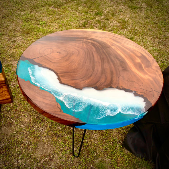 23.5 inch Circular Reverse Live Edge Waterfall or River End Table