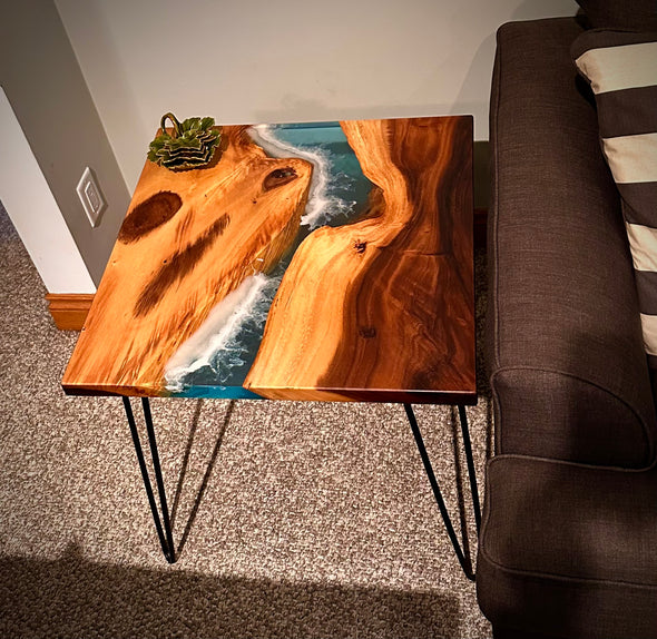 24-inch by 24-inch Reverse Live Edge Waterfall End Table