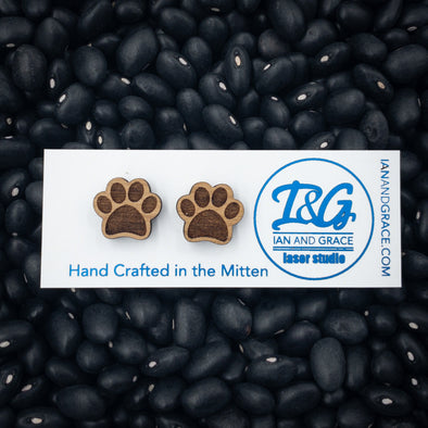 Paw Print Wood Earrings
